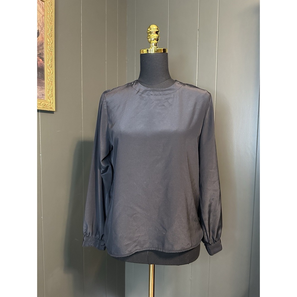 Haberdashery Black Minimal Leslie Faye Long Sleeve Blouse 8P Petite